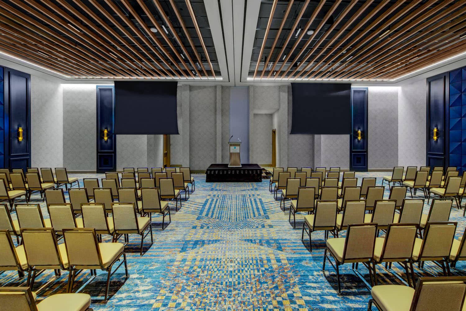 An empty Mainsail Ballroom inside the Embassy Suites Virginia Beach Oceanfront Resort