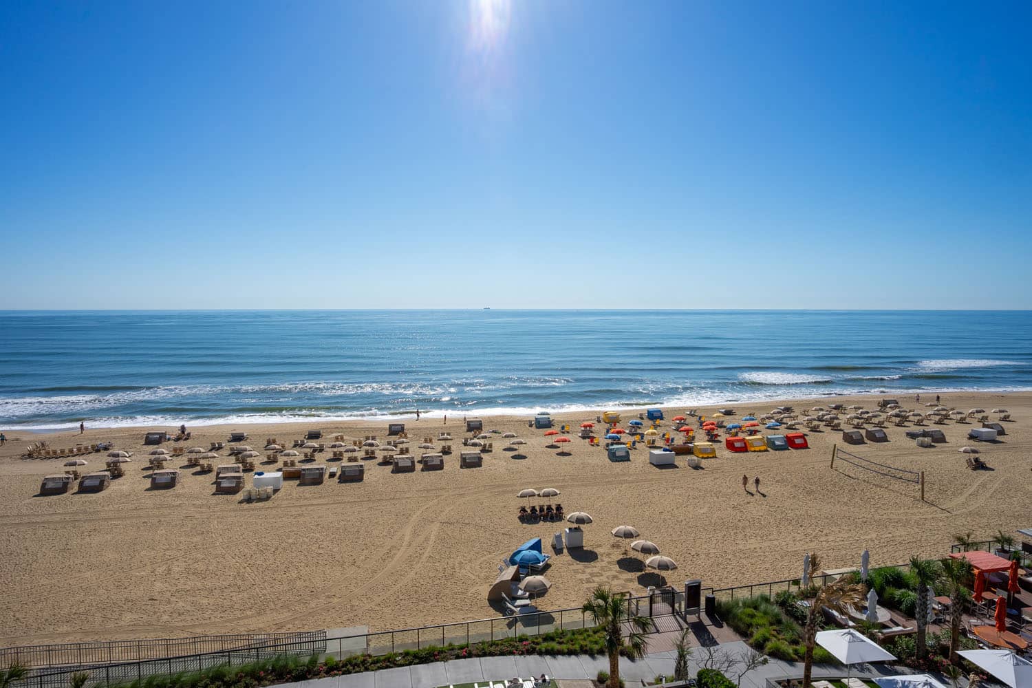 The semi-private beach front at the Cavalier Resort