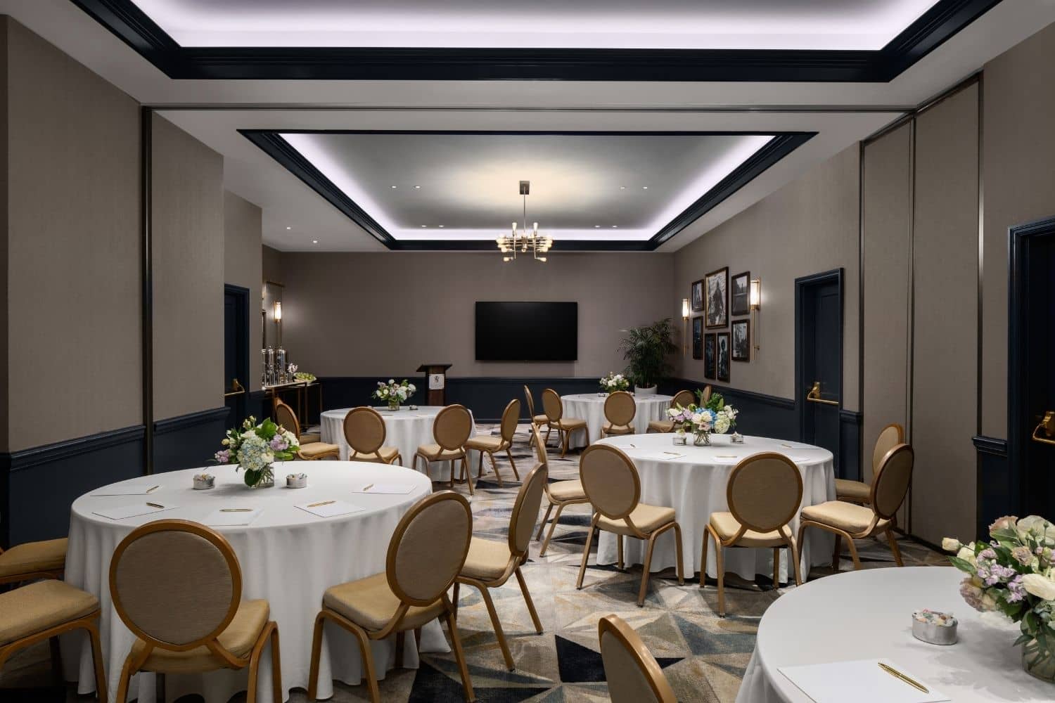 An interior meeting space room inside The Historic Cavalier Hotel
