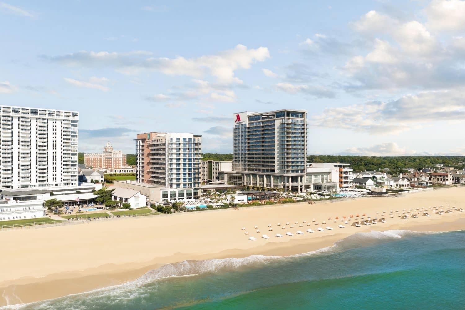 An exterior view of the beachfront at the Cavalier Resort Virginia Beach